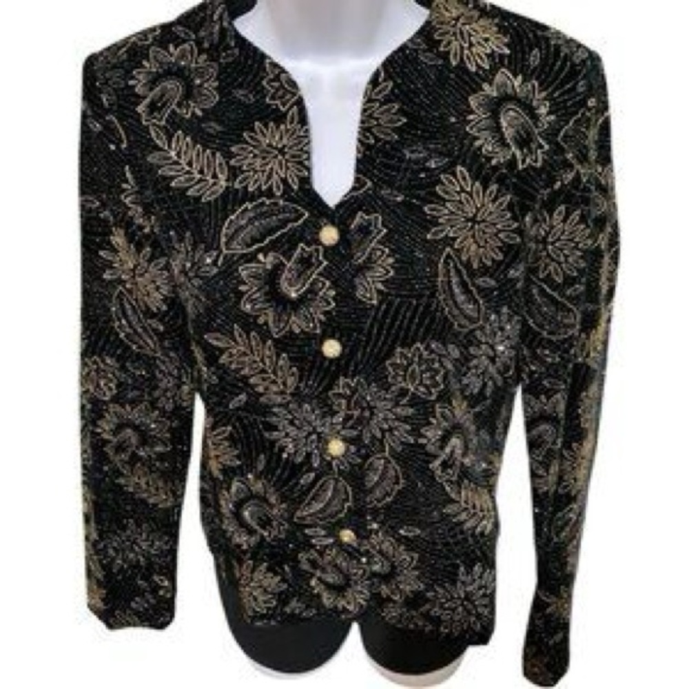Vintage Norton McNaughton Black Vintage Blazer with Gold Floral Design